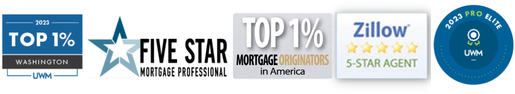 Awards — Top 1% UWM Washington, Five Star Mortgage Professional, Top 1% Mortgage Originators in America, Zillow 5-Star Agent, 2023 Pro Elite UWM
